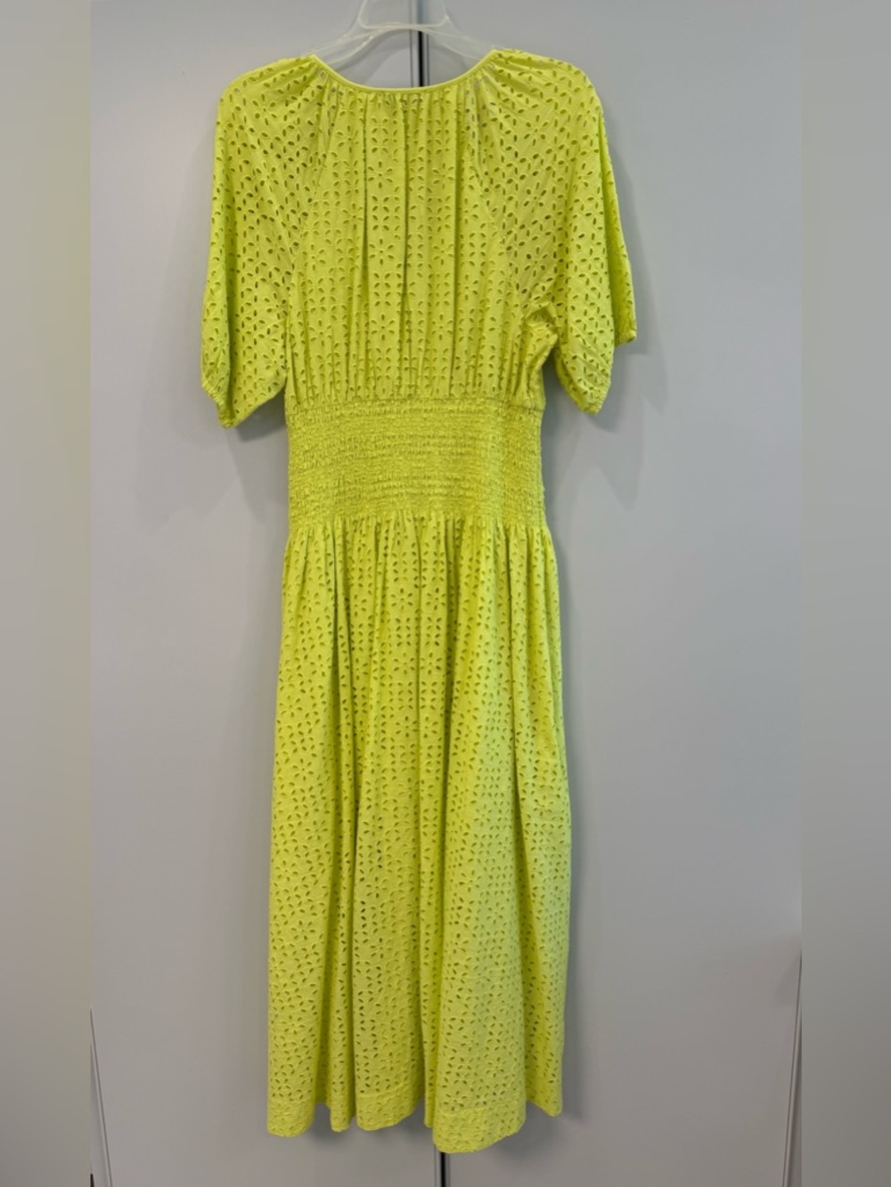 J.Crew Provence Smocked-Waist Eyelet Midi Dress w/ pockets in lemon sorbet. NWT - Picture 5 of 10